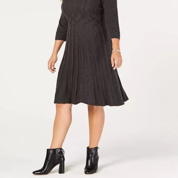 Connected Apparel Women's Plus Size Winter Gray Sweater Dress Tunic Midi, Sz 2X - Picture 2 of 10